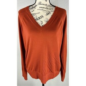 Theory Women’s Rust Orange Relaxed Merino Wool V-Neck Sweater, size Medium